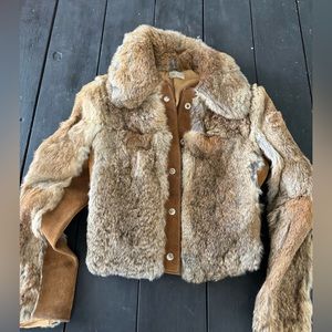 Vintage rabbit fur jacket made in Spain size small.